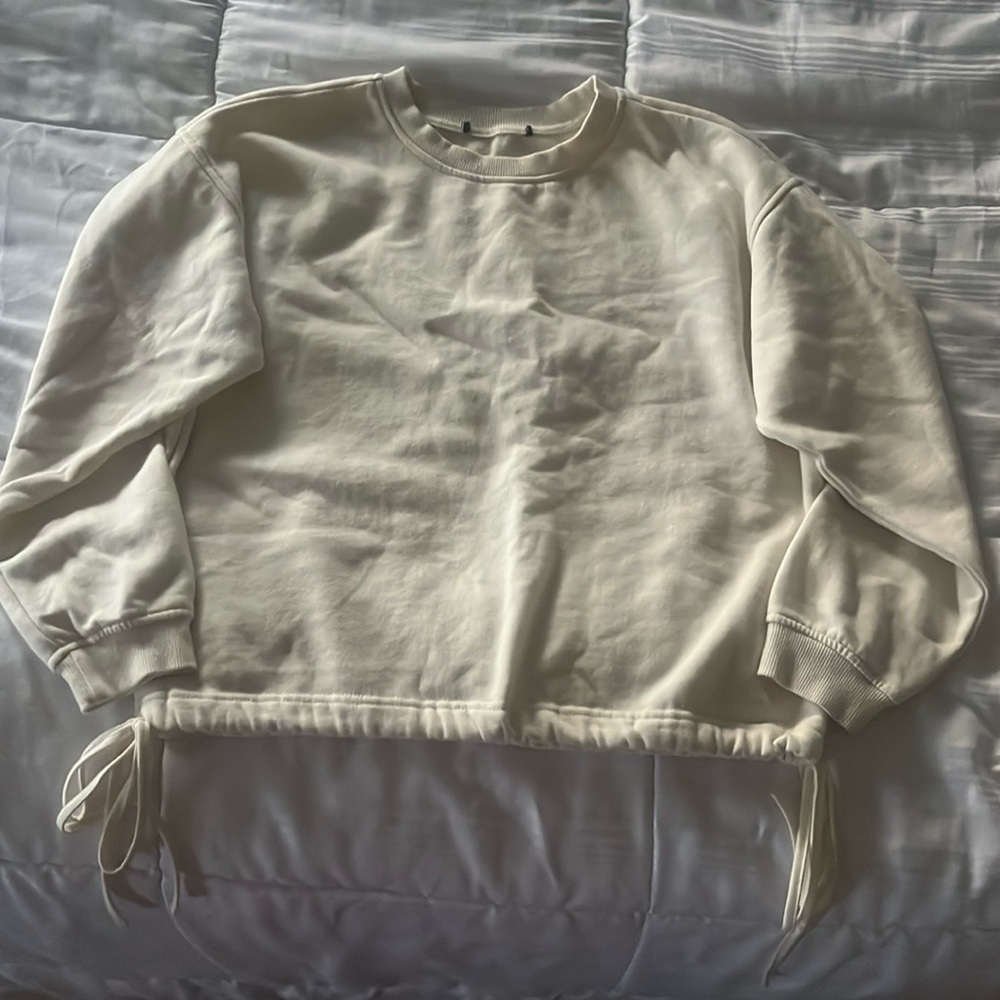 Cream Sweatshirt with Drawstring Hem